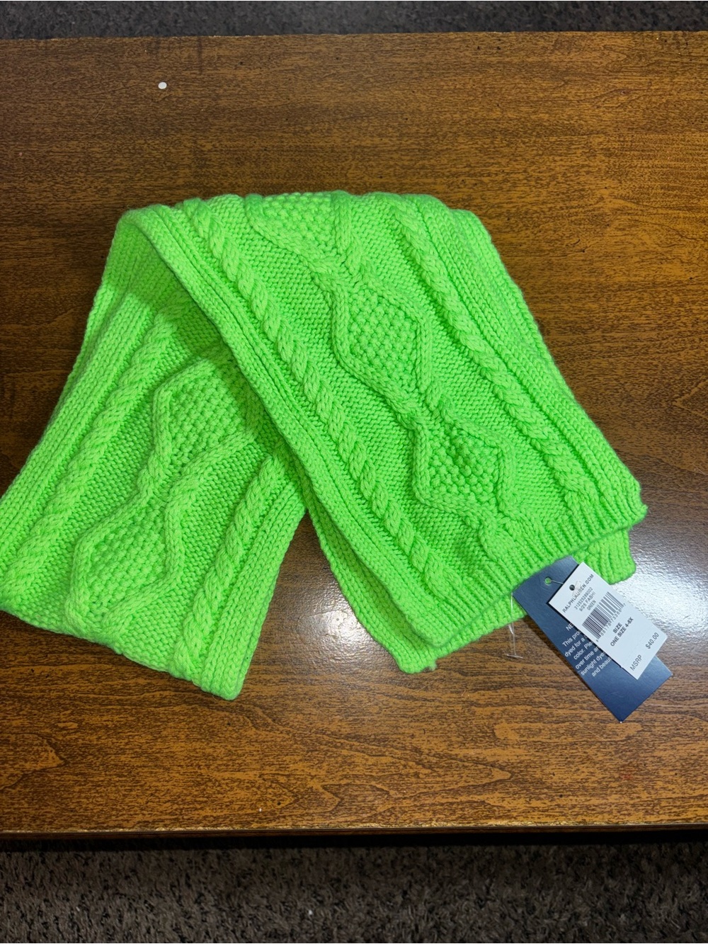 Ralph Lauren Neon Green Cable Knit Scarf
